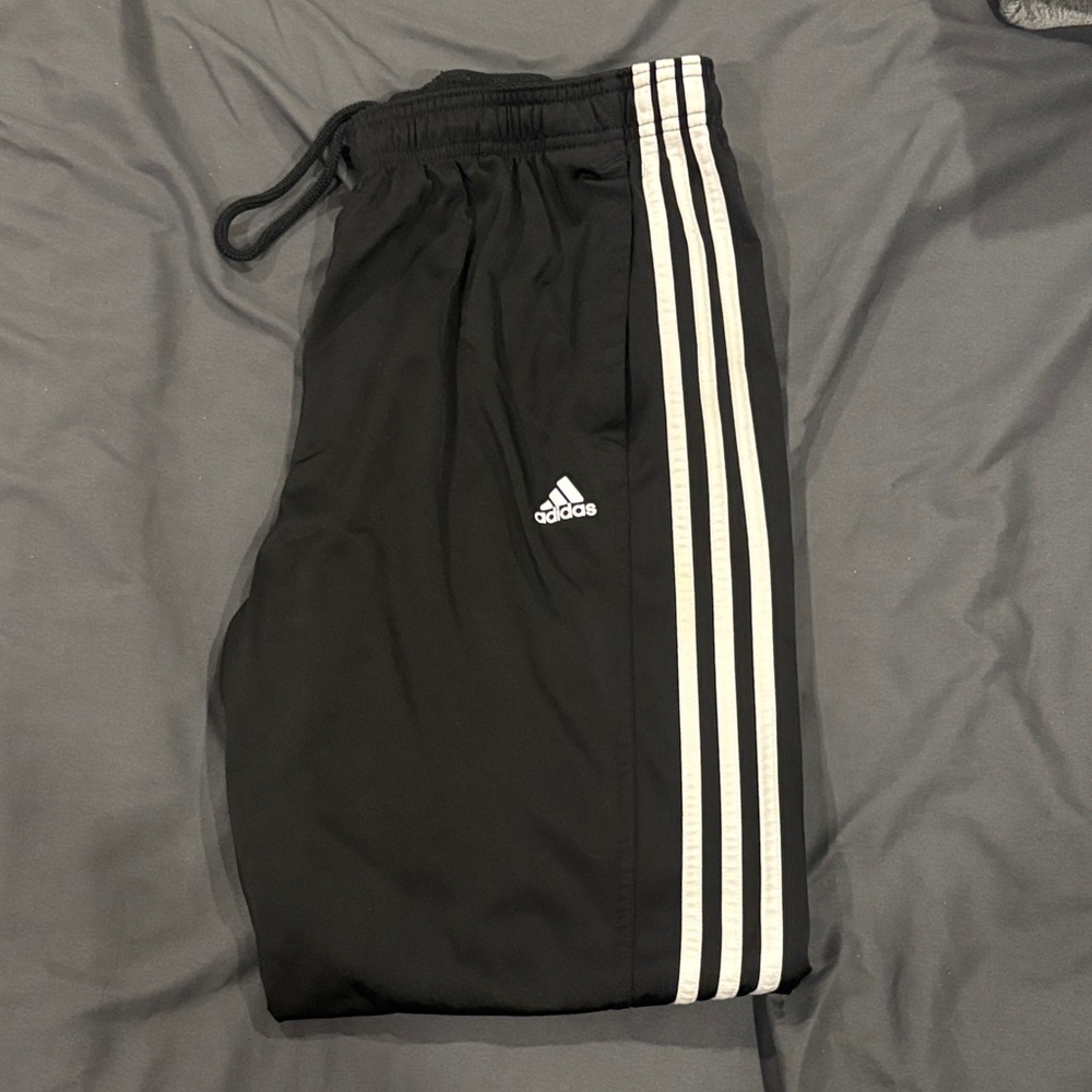 Adidas Kids Black Joggers with White Stripes